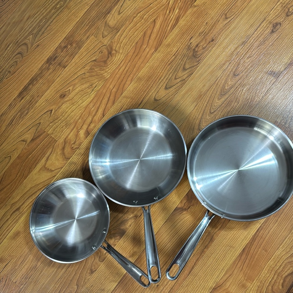 Emeril Stainless Steel Fry Pans Cookware Skillets 10", 8" and 3 Q